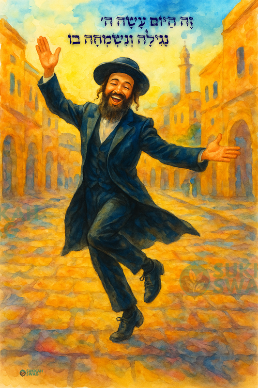 Dancing in the Streets of Jerusalem – Watercolor Painting | Vinyl Sukkah Poster