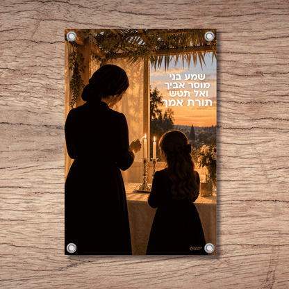 Mother & Daughter Candle Lighting – “שמע בני” | Vinyl Sukkah Poster