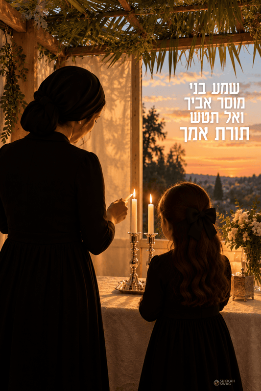 Mother & Daughter Candle Lighting – “שמע בני” | Vinyl Sukkah Poster
